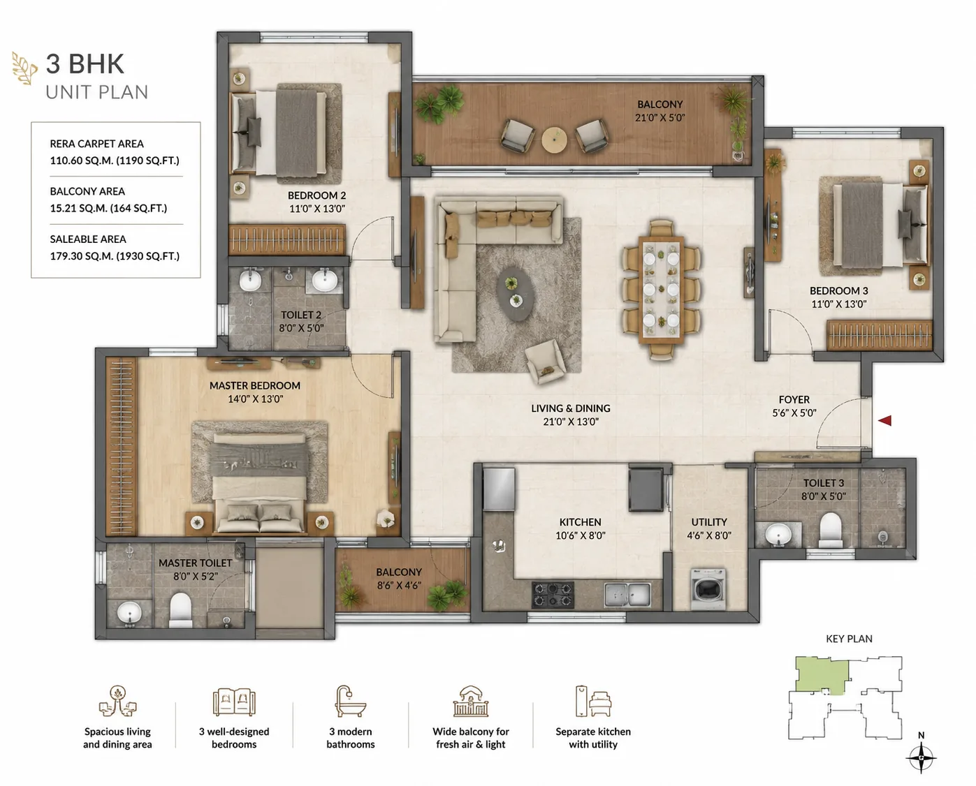 Smart 3 BHK Floor Plan