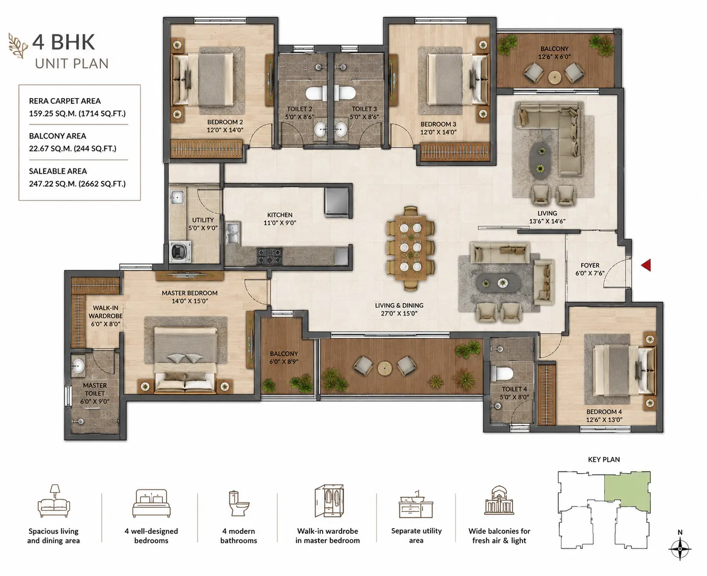 Larger 3 BHK Floor Plan